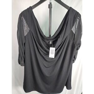 Torrid Size 3X Black Off Shoulder Mesh Sleeve Top NWT Plus Size Ruched
